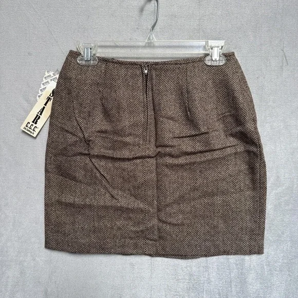 Vintage STAR C.C.C. Skirt Juniors 9/10 Brown Herringbone Tweed Mini Wool USA NOS - Picture 6 of 8